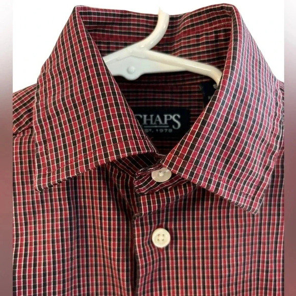 Kids Chaps Red and Blue Plaid Long Sleeve Button Down Dress Shirt Size 8 - Picture 2 of 5